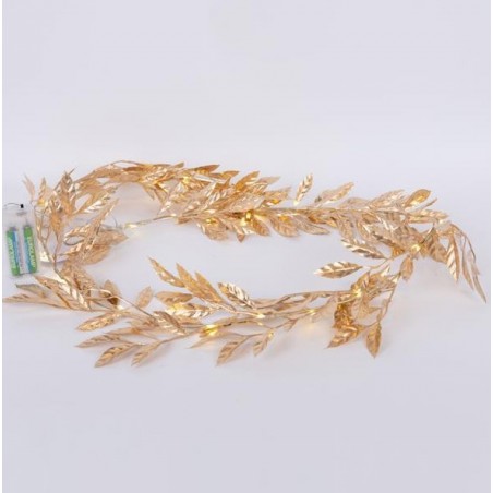 ΦΩΤΙΖΟΜΕΝΗ ΓΙΡΛΑΝΤΑ ME ΧΡΥΣΑ ΦΥΛΛΑ ΕΛΙΑΣ 150CM, 30 ΘΕΡΜΑ ΛΕΥΚΑ MINI LED, ΜΠΑΤΑΡΙΑΣ 2XAA, ΠΡΟΕΚΤΑΣΗ ΠΑΡΟΧΗΣ 50CM, IP20 600-22549