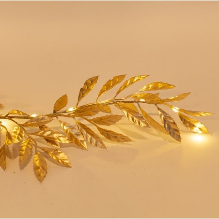 ΦΩΤΙΖΟΜΕΝΗ ΓΙΡΛΑΝΤΑ ME ΧΡΥΣΑ ΦΥΛΛΑ ΕΛΙΑΣ 150CM, 30 ΘΕΡΜΑ ΛΕΥΚΑ MINI LED, ΜΠΑΤΑΡΙΑΣ 2XAA, ΠΡΟΕΚΤΑΣΗ ΠΑΡΟΧΗΣ 50CM, IP20 600-22549