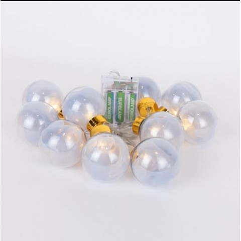 EUROLAMP ΣΕΙΡΑ 10 LED ΔΙΑΚΟΣΜΗΤΙΚEΣ ΜΠΑΛΕΣ ΜΕ ΑΣΗΜΙ ΥΦΑΣΜΑ , ΜΠΑΤΑΡΙΑΣ 600-03056