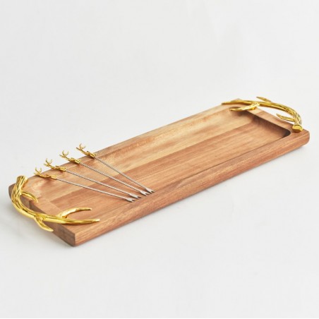 EUROLAMP ΞΥΛΙΝΟΣ ΔΙΣΚΟΣ ΑΚΑΚΙΑΣ, ΜΕ ΜΕΤΑΛΛΙΚΑ PICKS ΦΑΓΗΤΟΥ ΚΑΙ ΧΡΥΣΑ ΧΕΡΟΥΛΙΑ, 600-44341