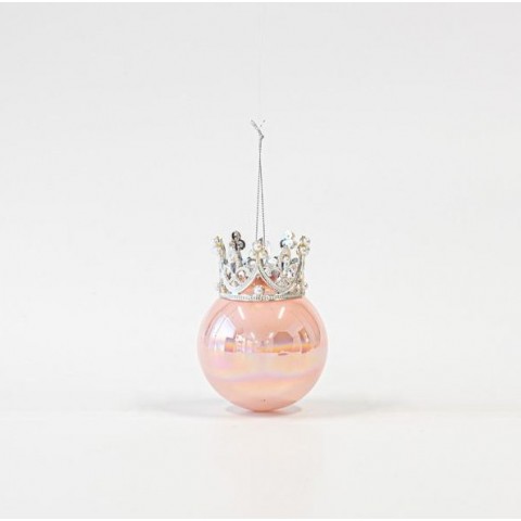 EUROLAMP ΓΥΑΛΙΝΗ ΜΠΑΛΑ, ΡΟΖ ΠΕΡΛΕ, ΜΕ ΚΟΡΩΝΑ, ΣΕΤ 4ΤΜΧ, 8x10cm (600-45855)