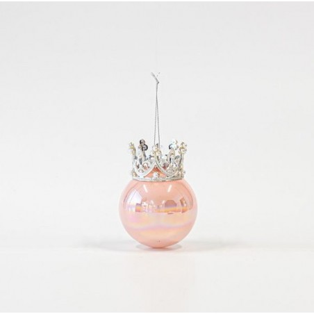 EUROLAMP ΓΥΑΛΙΝΗ ΜΠΑΛΑ, ΡΟΖ ΠΕΡΛΕ, ΜΕ ΚΟΡΩΝΑ, ΣΕΤ 4ΤΜΧ, 8x10cm (600-45855)