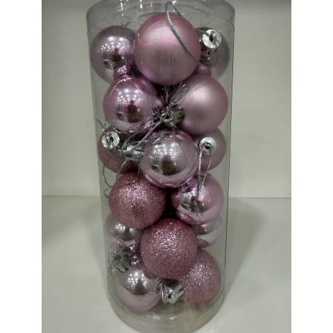 ΣΕΤ ΧΡΙΣΤΟΥΓΕΝΝΙΑΤΙΚΕΣ ΜΠΑΛΕΣ ΜΙΚΡΕΣ, 24 ΤΕΜΑΧΙΑ, ΧΡΩΜΑ ΡΟΖ