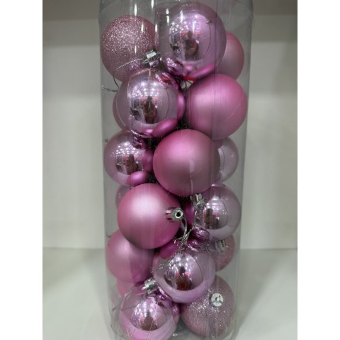 ΣΕΤ ΧΡΙΣΤΟΥΓΕΝΝΙΑΤΙΚΕΣ ΜΠΑΛΕΣ ΜΕΓΑΛΕΣ, 24 ΤΕΜΑΧΙΑ, ΧΡΩΜΑ ΡΟΖ