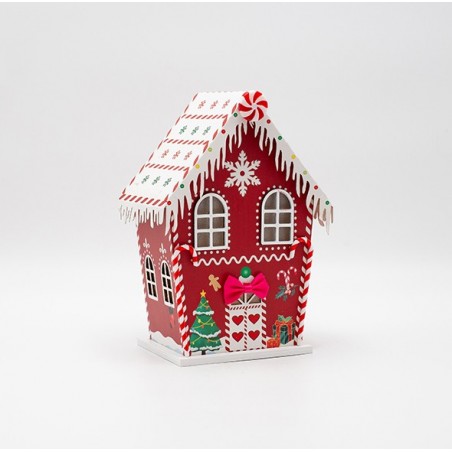 EUROLAMP ΧΑΡΤΙΝΟ ΣΠΙΤΑΚΙ, ΚΟΚΚΙΝΟ ΜΕ CANDY, ΦΩΤΙΖΟΜΕΝΟ, 15x10.5x21.5cm (600-47755)