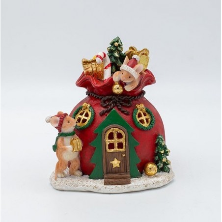 EUROLAMP ΔΙΑΚΟΣΜΗΤΙΚΟ ΠΟΛΥΡΕΖΙΝ, ΣΠΙΤΑΚΙ ΜΕ ΠΟΝΤΙΚΑΚΙΑ, ΦΩΤΙΖΟΜΕΝΟ, 12x13cm (600-46965)