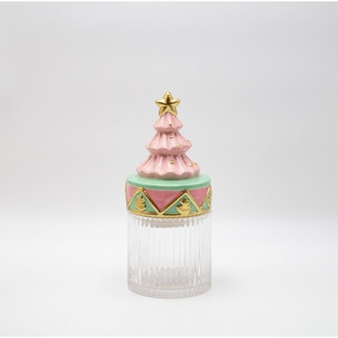 EUROLAMP ΜΠΙΣΚΟΤΙΕΡΑ ΜΕ ΡΟΖ ΚΑΠΑΚΙ, ΧΡΙΣΤΟΥΓΕΝΝΙΑΤΙΚΟ ΔΕΝΤΡΟ, ΔΙΑΚΟΣΜΗΤΙΚΗ, 11x25cm (600-47024)