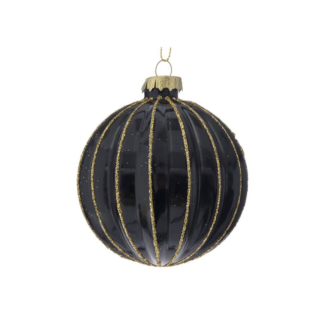 Iliadis Γυαλιστερή Μαύρη-Χρυσή Γυάλινη Μπάλα 8cm, Σετ των 6 Τεμαχίων (83131)