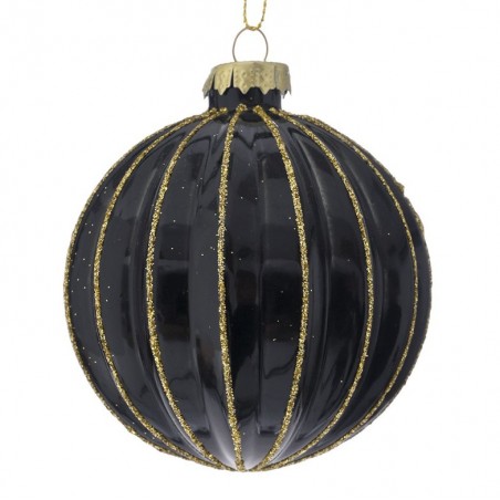 Iliadis Γυαλιστερή Μαύρη-Χρυσή Γυάλινη Μπάλα 8cm, Σετ των 6 Τεμαχίων (83131)