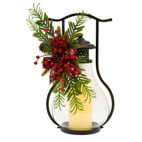 Iliadis ΜΑΥΡΟ ΜΕΤΑΛΛΙΚΟ ΦΑΝΑΡΙ ΜΕ BERRIES ΚΑΙ LED ΚΕΡΙ 24Χ21Χ42cm (86425)