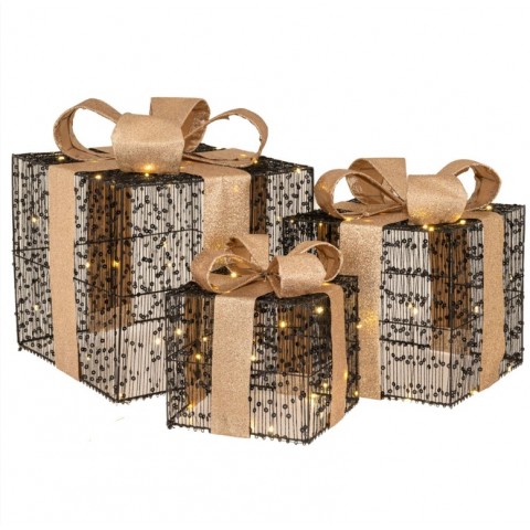 Iliadis ΣΕΤ/3 ΜΑΥΡΑ ΔΩΡΑ ΜΕ LED ΦΩΣ 15Χ15Χ17cm+20LED/20Χ20Χ23cm+30LED/25Χ25Χ30cm+40LED ΜΕ ΧΡΥΣΟ ΦΙΟΓΚΟ (90580)