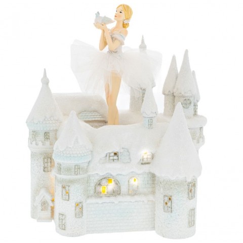 Iliadis ΛΕΥΚΟ ΜΟΥΣΙΚΟ ΚΑΣΤΡΟ ΜΕ ΠΕΡΙΣΤΡΕΦΟΜΕΝΗ ΜΠΑΛΑΡΙΝΑ ΜΕ LED 26Χ20Χ30cm ΠΟΛΥΡΕΖΙΝ (90813)