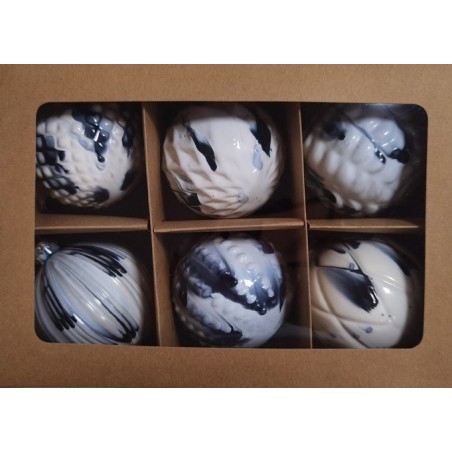 Lianos Μπλε Γυάλινη Χριστουγεννιάτικη Μπάλα 8cm , Σετ των 6 Τεμαχίων , 6 Σχέδια (26208)