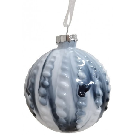 Lianos Μπλε Γυάλινη Χριστουγεννιάτικη Μπάλα 8cm , Σετ των 6 Τεμαχίων , 6 Σχέδια (26208)
