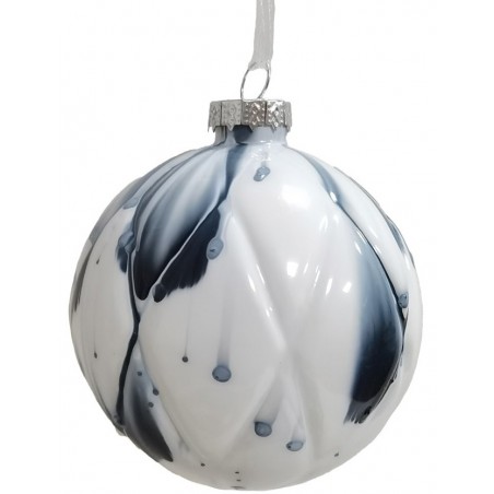 Lianos Μπλε Γυάλινη Χριστουγεννιάτικη Μπάλα 8cm , Σετ των 6 Τεμαχίων , 6 Σχέδια (26208)