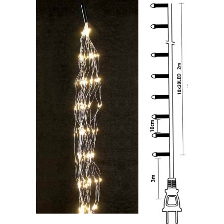 Lianos 200 Led Σταθερά Θερμά Λαμπάκια (Χταπόδι), 10 Πλοκάμια x 20 Led,Ασημί Καλώδιο, IP44 ,(10cm Απόσταση) 2 Μέτρα (60256)