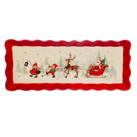 Iliadis ΛΕΥΚΗ/ΚΟΚΚΙΝΗ ΚΕΡΑΜΙΚΗ ΟΡΘΟΓΩΝΙΑ ΠΙΑΤΕΛΑ ΜΕ ΧΡΙΣΤΟΥΓΕΝΝΙΑΤΙΚΟ ΣΚΗΝΙΚΟ 38Χ15,5Χ3cm (86953)