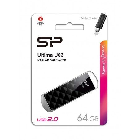 SILICON POWER USB FLASH ULTIMA U03, 64GB, USB 2.0, ΜΑΥΡΟ