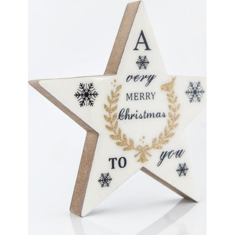 ΑΣΤΕΡΙ ΞΥΛΙΝΟ ΛΕΥΚΟ, ΜΕ ΜΑΥΡΗ ΕΠΙΓΡΑΦΗ, 16cm, 600-43953