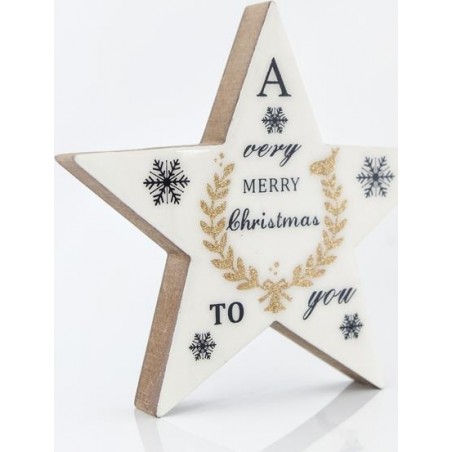 ΑΣΤΕΡΙ ΞΥΛΙΝΟ ΛΕΥΚΟ, ΜΕ ΜΑΥΡΗ ΕΠΙΓΡΑΦΗ, 16cm, 600-43953