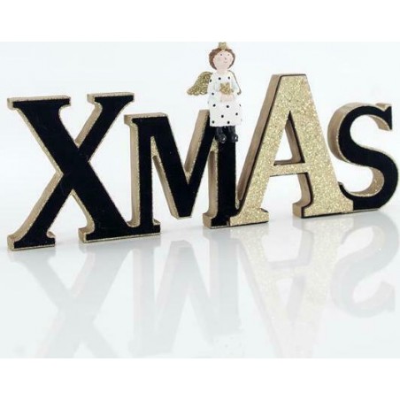 ΕΠΙΓΡΑΦΗ ΞΥΛΙΝΗ ΜΑΥΡΗ X-MAS, ΜΕ ΑΓΓΕΛΑΚΙ, 29,5x13cm, 600-43957