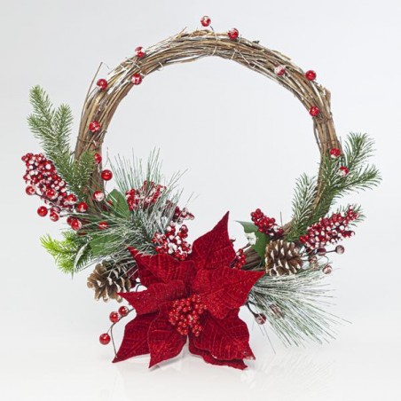 EUROLAMP ΣΤΕΦΑΝΑΚΙ ΜΕ ΚΟΚΚΙΝΑ ΔΙΑΚΟΣΜΗΤΙΚΑ ΚΑΙ ΑΛΕΞΑΝΔΡΙΝΟ, 30cm 600-41184