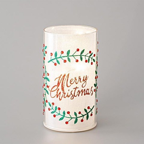 EUROLAMP ΛΕΥΚΟ ΦΩΤΙΖΟΜΕΝΟ ΚΗΡΟΠΗΓΙΟ, ΜΠΑΤΑΡΙΑΣ, MERRY CHRISTMAS, 9x16cm 600-45168