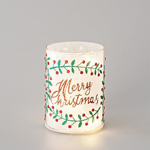 EUROLAMP ΛΕΥΚΟ ΦΩΤΙΖΟΜΕΝΟ ΚΗΡΟΠΗΓΙΟ, ΜΠΑΤΑΡΙΑΣ, MERRY CHRISTMAS, 9x12,5cm 600-45167