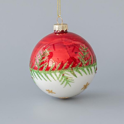 EUROLAMP ΓΥΑΛΙΝΗ ΜΠΑΛΑ, ΚΟΚΚΙΝΗ-ΛΕΥΚΗ, ΜΕ ΠΡΑΣΙΝΑ GLITTER ΦΥΛΛΑ, ΣΕΤ 4ΤΜΧ, 8cm 600-45068