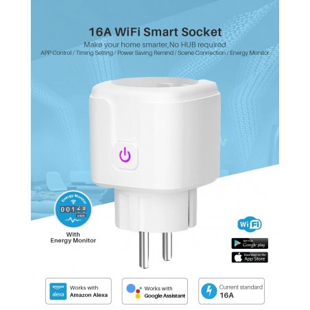 SMART WIFI PLUG SOCKET ENERGY CONSUPTION kWh 16A - ΕΞΥΠΝΗ ΠΡΙΖΑ WIFI ΜΕ ΕΝΔΕΙΞΗ ΚΑΤΑΝΑΛΩΣΗΣ ΡΕΥΜΑΤΟΣ ( Smart Μονόπριζο )