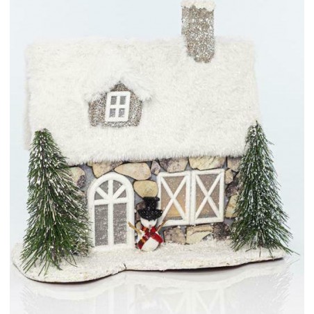 EUROLAMP ΧΡΙΣΤΟΥΓΕΝΝΙΑΤΙΚΟ ΦΩΤΙΖΟΜΕΝΟ ΔΙΑΚΟΣΜΗΤΙΚΟ ΞΥΛΙΝΟ ΣΠΙΤΑΚΙ ΓΚΡΙ ΜΠΑΤΑΡΙΑΣ 25.5x26x14.5εκ. 600-41115